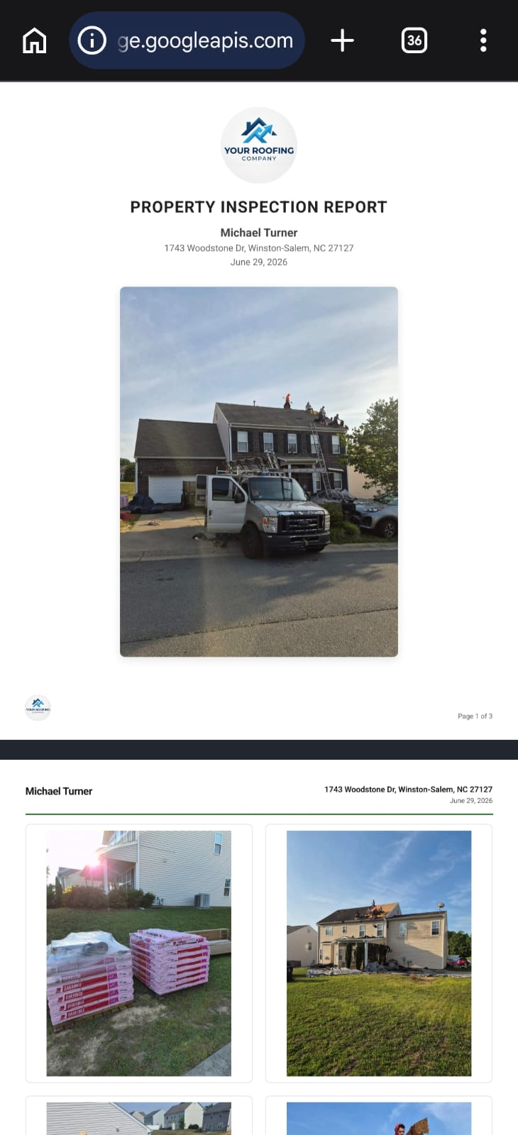 Property inspection / damage report PDF with photo evidence
