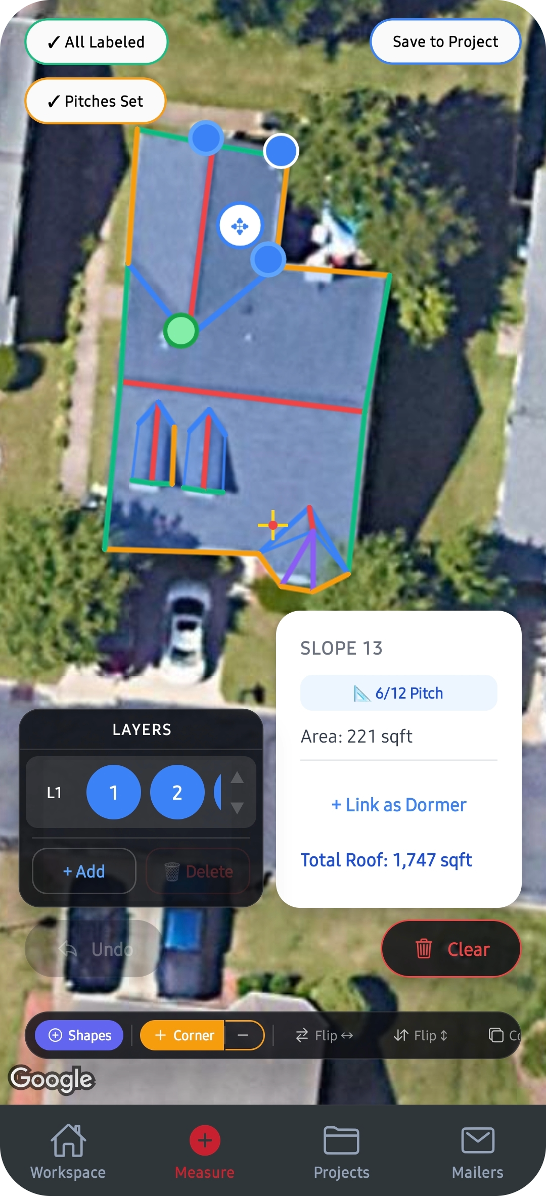 Ruler satellite roof measurement in progress